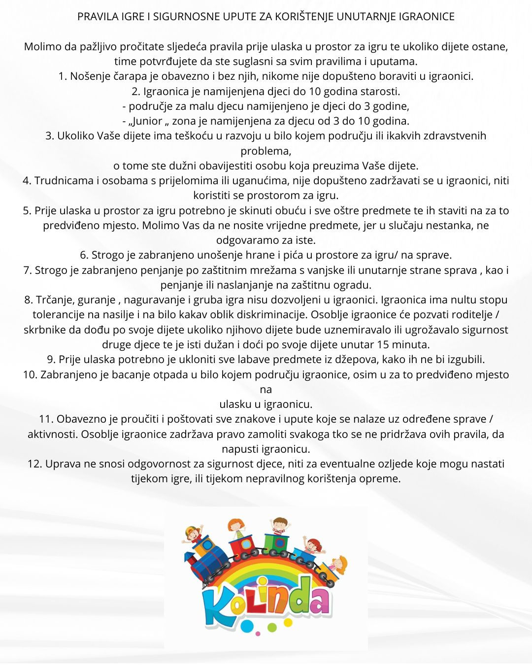 Pravila igre i sigurnosne upute Kolinda
